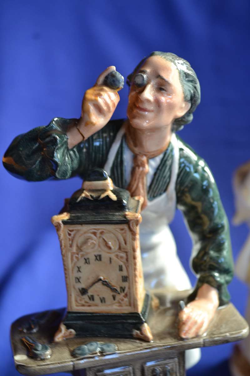 Royal Doulton The Clockmaker with Two Porcelain Figurines (With Repairs)