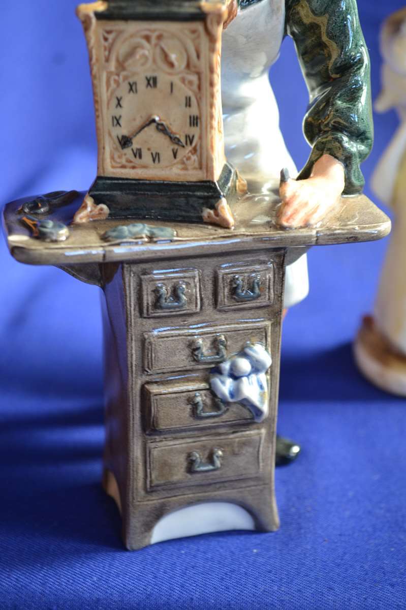 Royal Doulton The Clockmaker with Two Porcelain Figurines (With Repairs)
