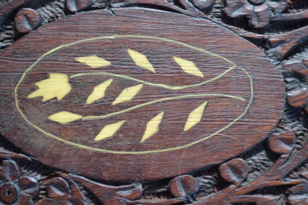 Hand Carved Wooden Trinket Box with Bone Inlay