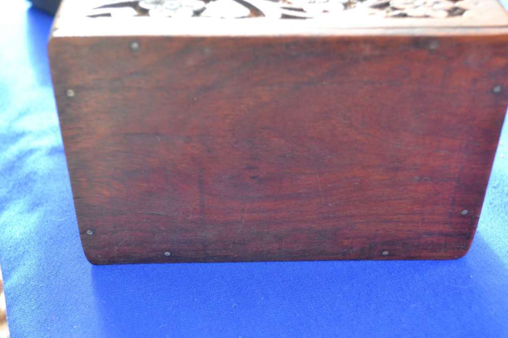 Hand Carved Wooden Trinket Box with Bone Inlay