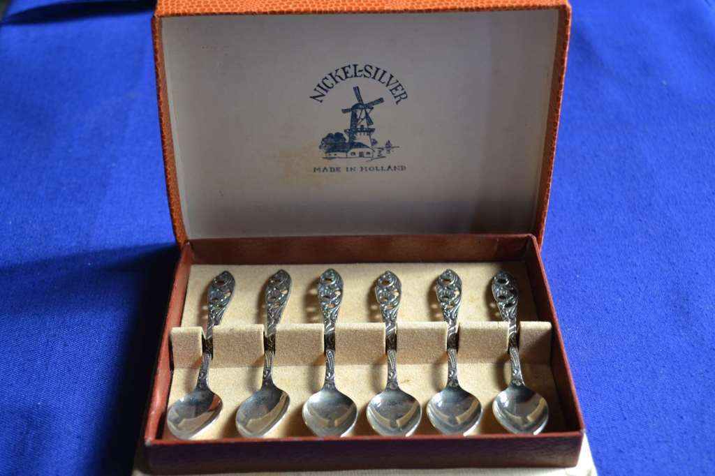 Set of Six Nickel Silver Spoons - Made in Holland - Boxed