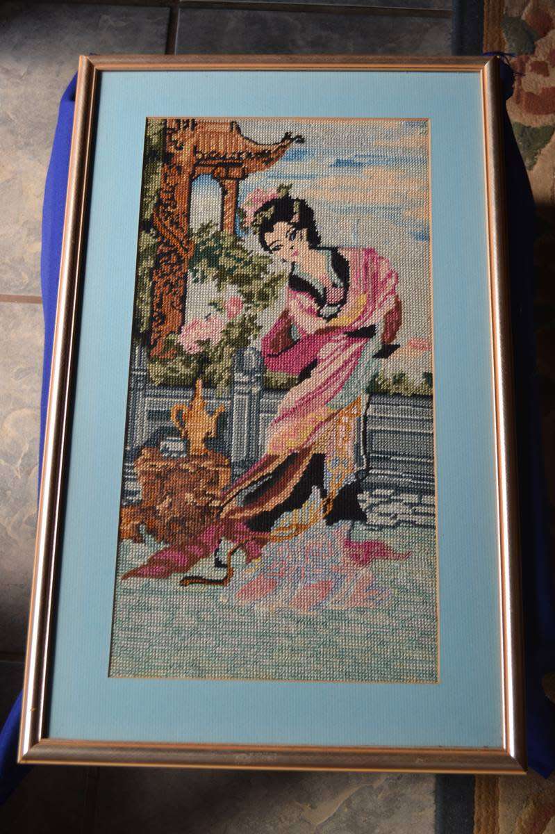 Vintage Oriental Style Tapestry - Framed behind Glass