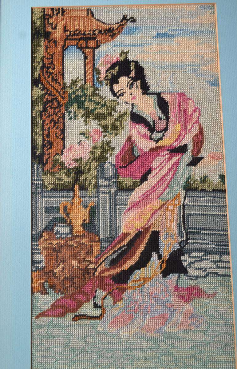 Vintage Oriental Style Tapestry - Framed behind Glass