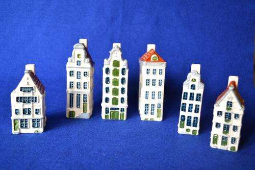 Six decanters of traditional Dutch Houses " P Delft"