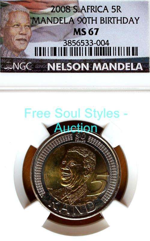 2008 Mandela 90th Birthday R5 NGC New Label MS 67