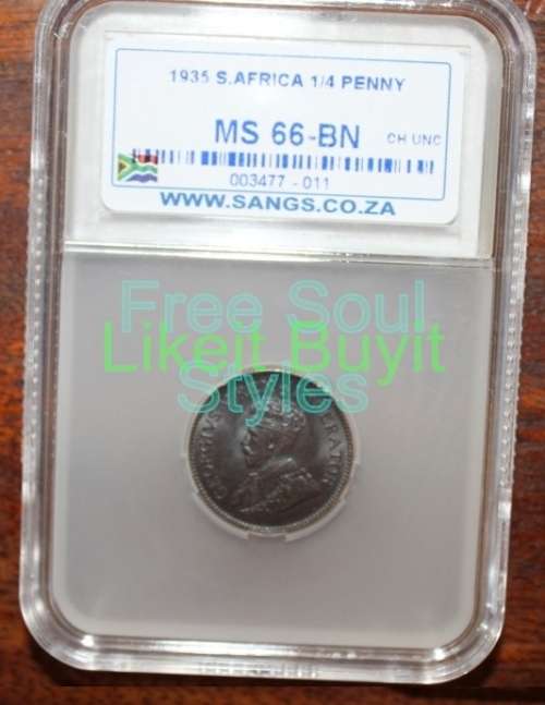 1935 SANGS 1/4 Penny SANGS Graded MS 66 BN
