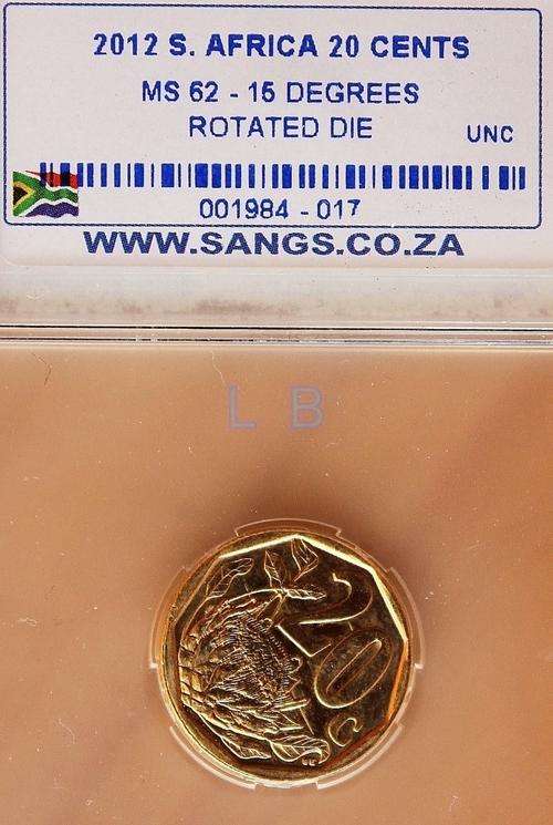 2012 SANGS 20 Cents MS 62 - 15 Degrees Rotated Die