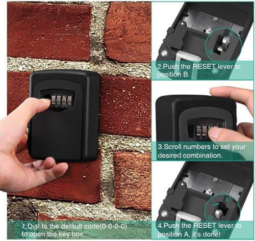 4 Digit Combination Wall Mounted Safe Box For Keys Black