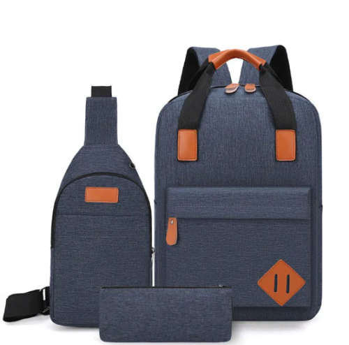 Handbag Crossbody Bag Laptop Backpack With External USB Port - Set of 3-Blue