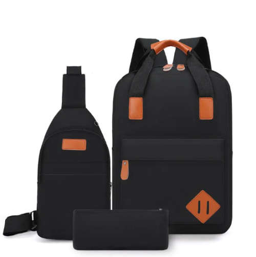 Handbag Crossbody Bag Laptop Backpack With External USB Port - Set of 3-Black