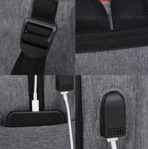 Handbag Crossbody Bag Laptop Backpack With External USB Port - Set of 3-Black