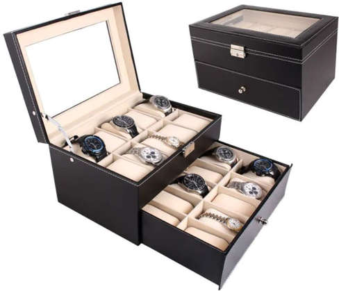 20 Compartment PU Leather Watch Display Case