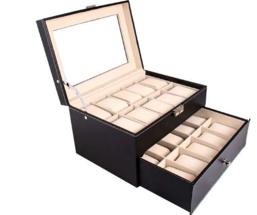 20 Compartment PU Leather Watch Display Case