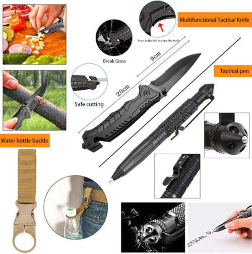 Tactical Survival Multi-Function Kit - 36 in 1 - Black-Camouflage Bag