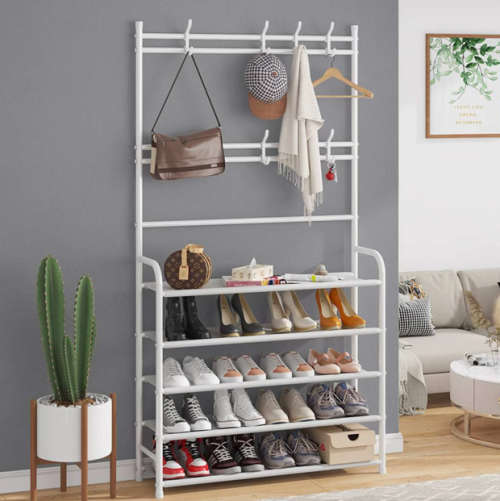 5-Tier Shoe and Clothes Rack - White