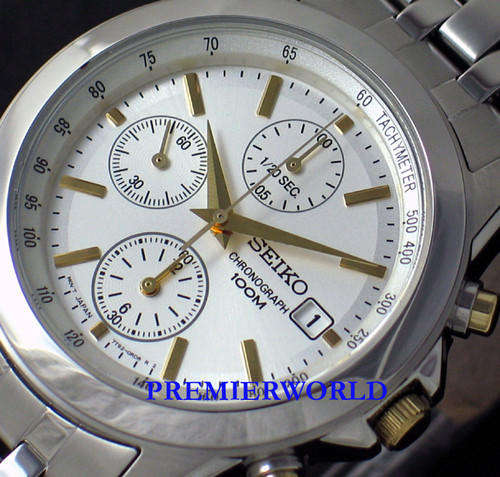 SEIKO MEN CHRONOGRAPH GOLD STEEL 2 TONE WATCH 100M