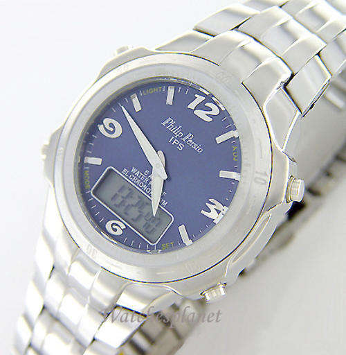 NEW PHILIP PERSIO 2TIME ZONE MEN'S EL CHRONOGRAPH WATCH