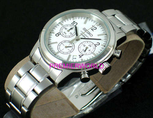 SEIKO MENS CHRONOGRAPH WHITE DIAL STEEL WATCH 100M