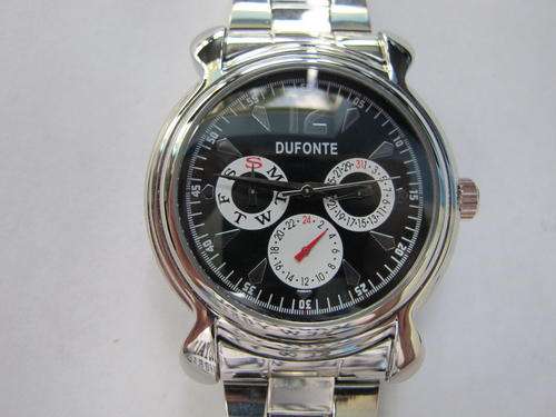 Dufonte by Lucien Piccard Black Dial Stainless Steel 3 Subdial Mens Watch! NEW