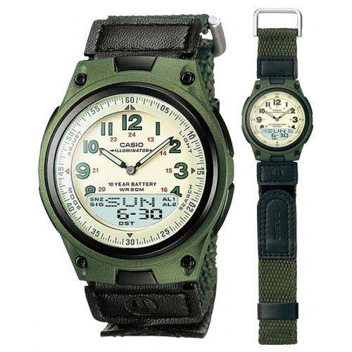 Casio Sport Green Dial World Time Ana/Digi Cloth Band Quartz Men Watch