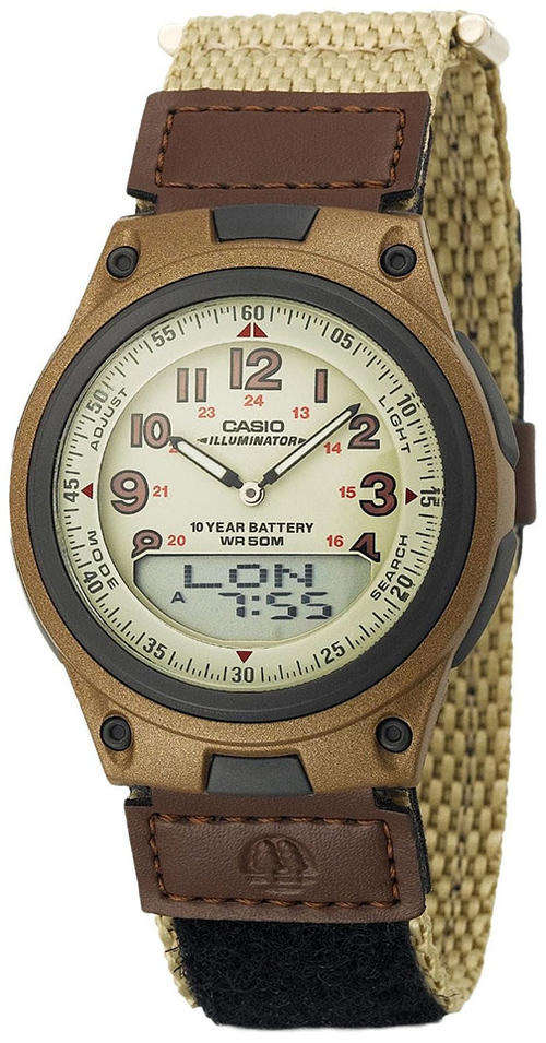 Casio Brown Databank World Time 10 Year Battery Cloth Band Watch