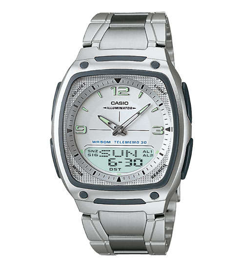 CASIO  Men's Ana-Digi 10-Year Battery 30 Page Databank  Watch SILVER SQ ST