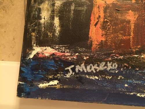 FREE SHIPPING IN SA!! JOE MASEKO ORIGINAL PAINTING TITLED "PIMVILLE SHOPPING CENTRE AND MARKET" 1987