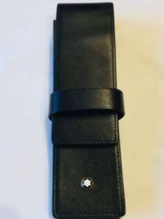 MONT BLANC BLACK LEATHER DOUBLE PEN & PENCIL CASE IN MINT CONDITION