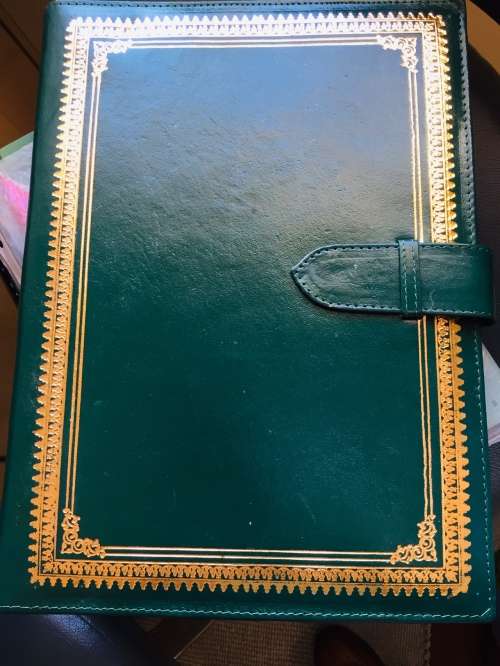 MOROCCAN LEATHER FOLDER DARK GREEN WITH 22 KARAT GOLD TRIM