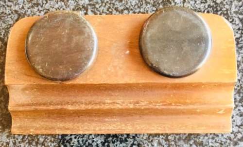 VINTAGE WOODEN DOUBLE INKWELL