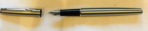 WATERMAN BRUSHED CHROME HEMISPHERE FOUNTAIN PEN WITH GRAVURE DETAIL ON NIB