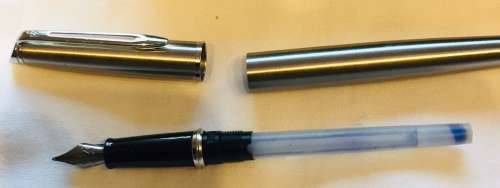 WATERMAN BRUSHED CHROME HEMISPHERE FOUNTAIN PEN WITH GRAVURE DETAIL ON NIB