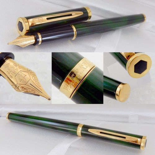 RARE!! WATERMAN PREFACE GREEN LACQUER FOUNTAIN PEN WITH SOLID 18K/750 GOLD NIB IN BOX