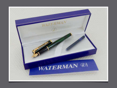 RARE!! WATERMAN PREFACE GREEN LACQUER FOUNTAIN PEN WITH SOLID 18K/750 GOLD NIB IN BOX