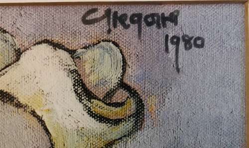 SIGNED!! GREGOIRE BOONZAIER `ARUMS, WHITE JUG AND BOOKS` PRINT