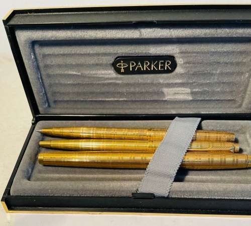 PARKER 75 PLACE VENDOME PRINCE DE GALLES FOUNTAIN PEN WITH 14K NIB+BALLPOINT PEN+PENCIL-BOXED