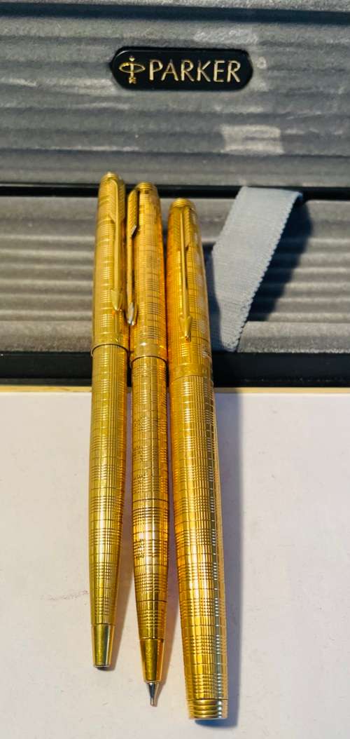 PARKER 75 PLACE VENDOME PRINCE DE GALLES FOUNTAIN PEN WITH 14K NIB+BALLPOINT PEN+PENCIL-BOXED