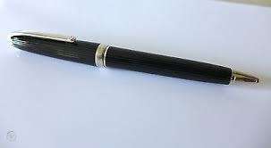 CARTIER DIABOLO GODRON BLACK COMPOSITE BALLPOINT PEN WITH PLATINUM TRIM IN EXCELLENT CONDITION