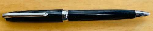 CARTIER DIABOLO GODRON BLACK COMPOSITE BALLPOINT PEN WITH PLATINUM TRIM IN EXCELLENT CONDITION