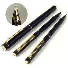 RARE! SHEAFFER TARGA BLACK FOUNTAIN PEN WITH 14K GOLD NIB, BALLPOINT PEN AND PENCIL SET IN BOX