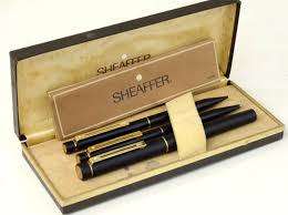 RARE! SHEAFFER TARGA BLACK FOUNTAIN PEN WITH 14K GOLD NIB, BALLPOINT PEN AND PENCIL SET IN BOX