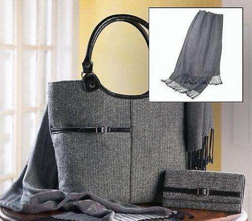 Herringbone Pattern Tote Bag, Wallet & Scarf