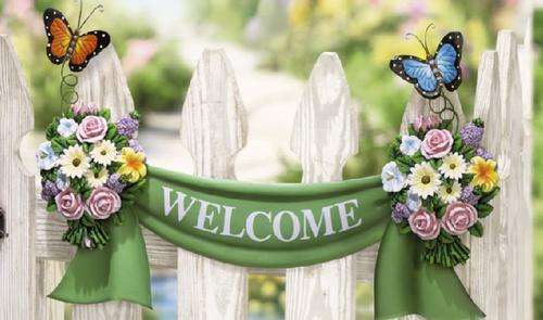 Butterfly Floral Fence Welcome Sign