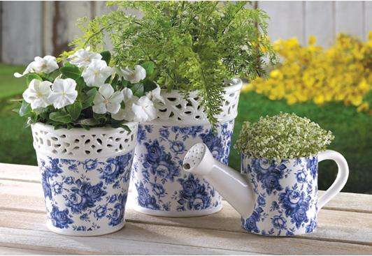 ** Read B4 Bidding ** Dutch Delft Blue Floral Planter / 3-Piece Set