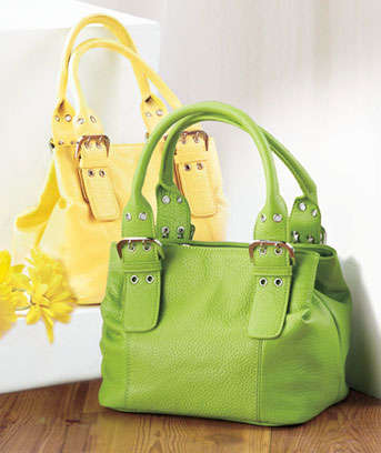 Leather & PVC Handbag / Lime or Lemon