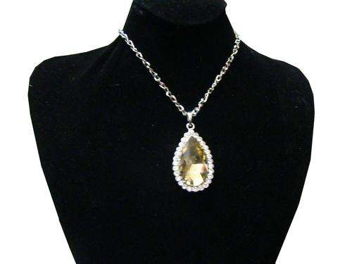 BEAUTIFUL LARGE CITRINE PENDANT ENCRUSTED IN SIMULATED DIAMONDS WITH FREE CHAIN