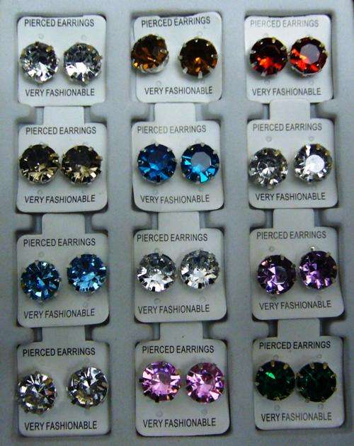 12 Pairs of Different Coloured Cubic Zirconia Earrings