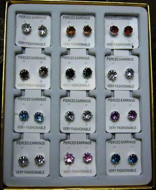 12 Pairs of Different Coloured Cubic Zirconia Earrings