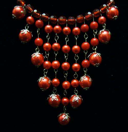 Red Pearl and Crystal Necklace