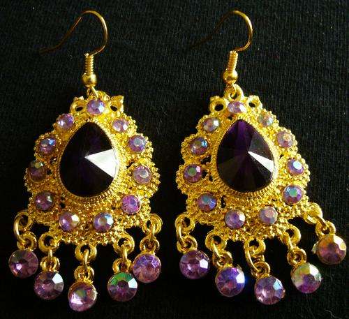 Gold Plated Earrings with Simulated Amethysts